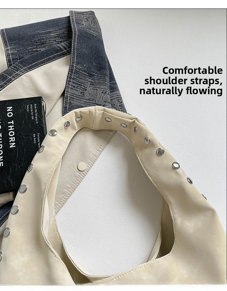 Solid Color PU Leather Dumpling Shape Underarm Bag For Women With Sewing Thread Detail And Single Shoulder Strap