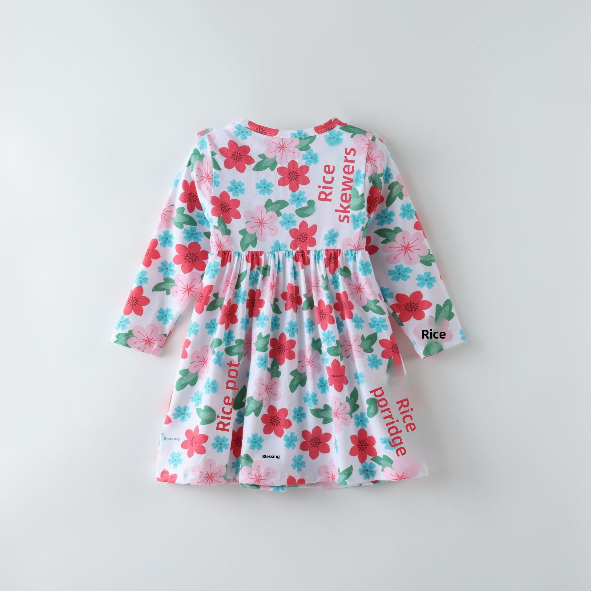 British Style Girls' Cotton Dress With Flowers Pattern Featuring Printing Craft In Multicolor And Long Sleeve