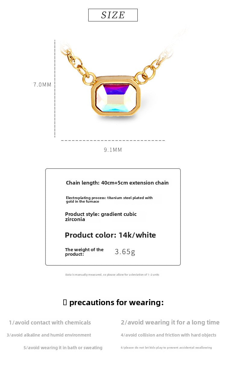 Ombre White Necklace For Women With Titanium Steel And Zircon Inlay Featuring Rhinestone Pendant