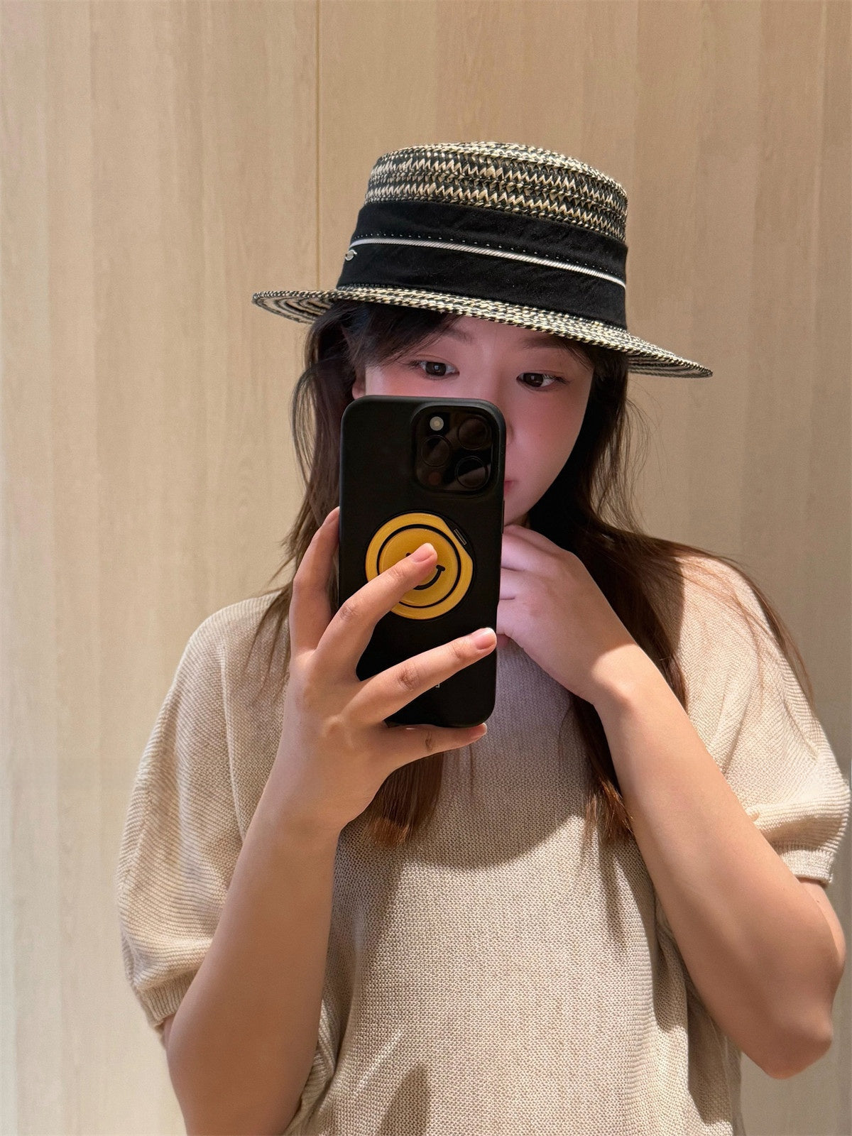 French Style Women’s Stripe Straw Hat With Short Brim, Featuring UV Protection And Braid Craftsmanship