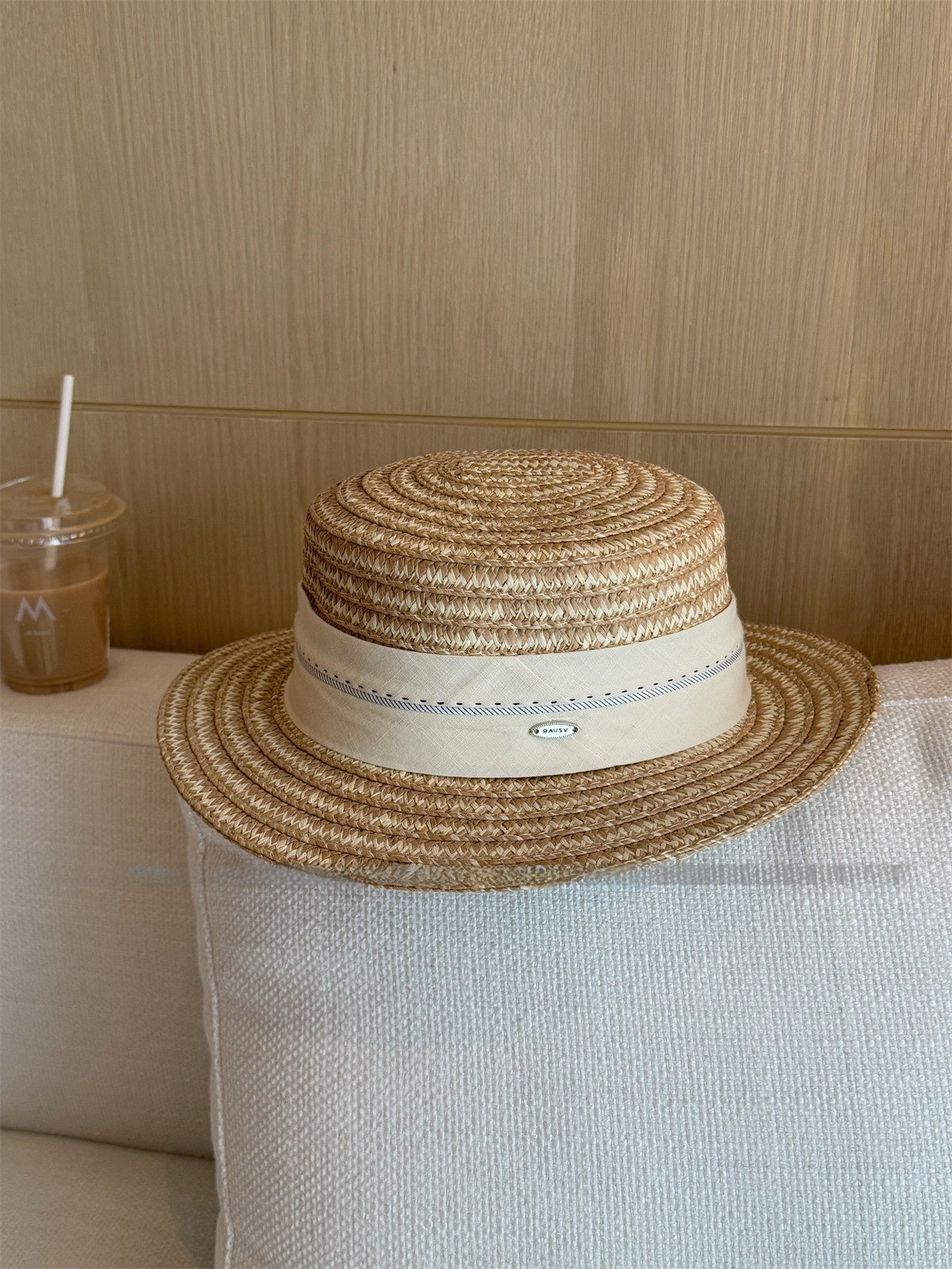 French Style Women’s Stripe Straw Hat With Short Brim, Featuring UV Protection And Braid Craftsmanship
