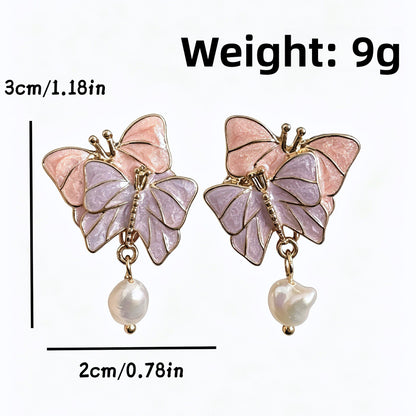 Butterfly Stud Earrings For Unisex Featuring Enamel Craft In Silver Alloy With 925 Sterling Silver Ear Pins