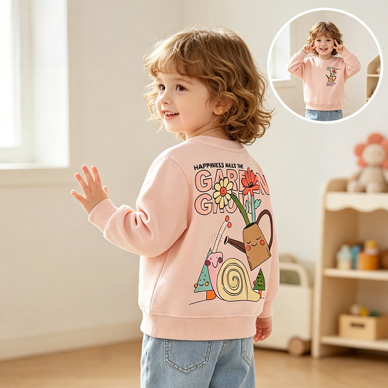Cute Cartoon Children's Sweatshirt For Girls In Polyester Fabric With Printing Craft And Round Neck Pullover Design