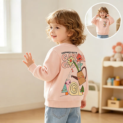 Cute Cartoon Children's Sweatshirt For Girls In Polyester Fabric With Printing Craft And Round Neck Pullover Design