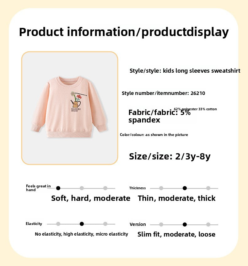 Cute Cartoon Children's Sweatshirt For Girls In Polyester Fabric With Printing Craft And Round Neck Pullover Design