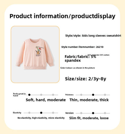 Cute Cartoon Children's Sweatshirt For Girls In Polyester Fabric With Printing Craft And Round Neck Pullover Design
