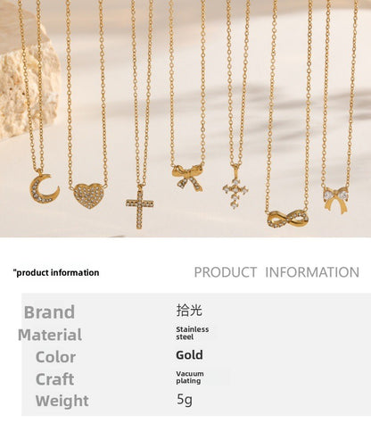 Elegant Heart Shape Necklace For Women With 304 Stainless Steel Pendant And Rhinestones On Cable Chain