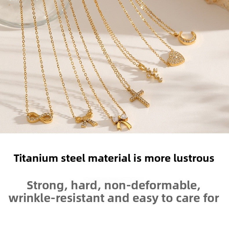 Elegant Heart Shape Necklace For Women With 304 Stainless Steel Pendant And Rhinestones On Cable Chain