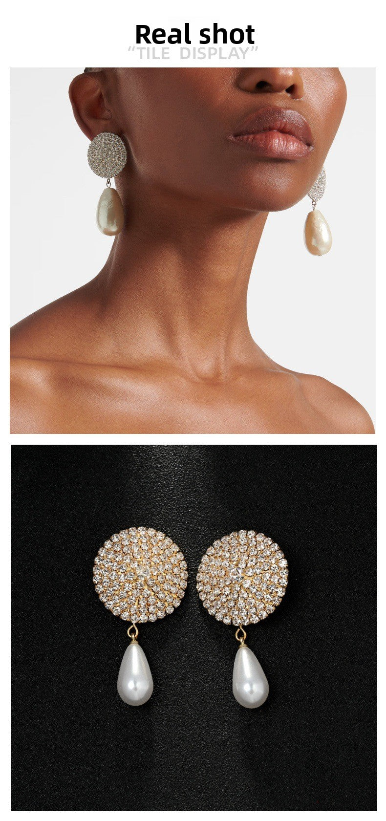 Retro Round Silver Clip Earrings For Women Featuring Rhinestones Inlay