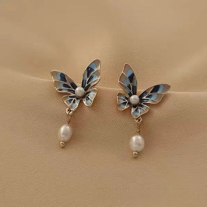 Retro Butterfly Earrings For Women With 925 Sterling Silver Studs Featuring Enamel Craftsmanship