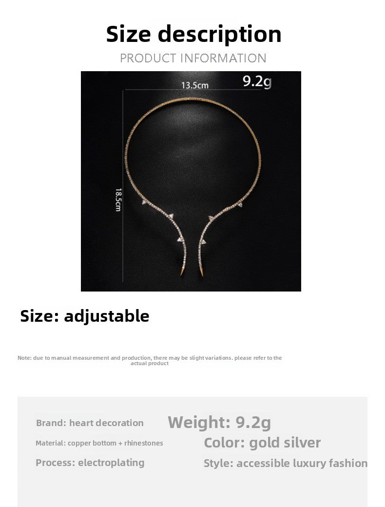 Gold Electroplated Rhinestones Choker Necklace For Women Featuring Elegant Printing Design