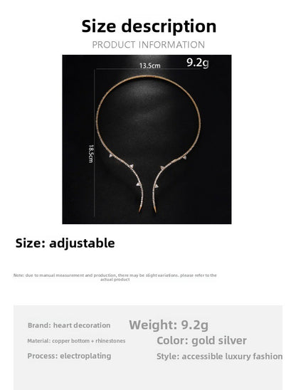 Gold Electroplated Rhinestones Choker Necklace For Women Featuring Elegant Printing Design