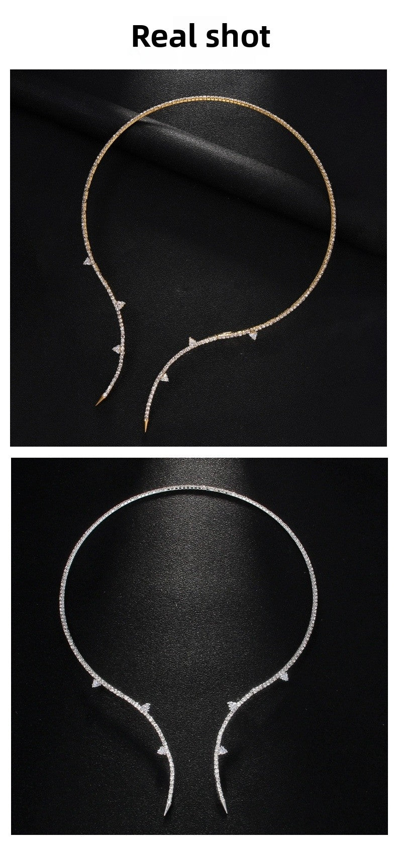 Gold Electroplated Rhinestones Choker Necklace For Women Featuring Elegant Printing Design