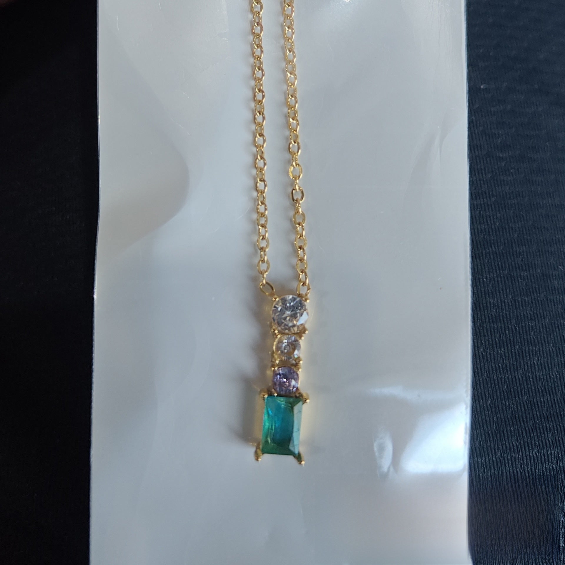 Water Droplets Pendant Necklace In Titanium Steel With Zircon Inlay, PVD Coated Chain For Women