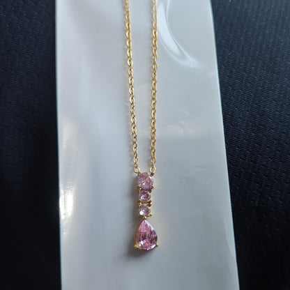 Water Droplets Pendant Necklace In Titanium Steel With Zircon Inlay, PVD Coated Chain For Women