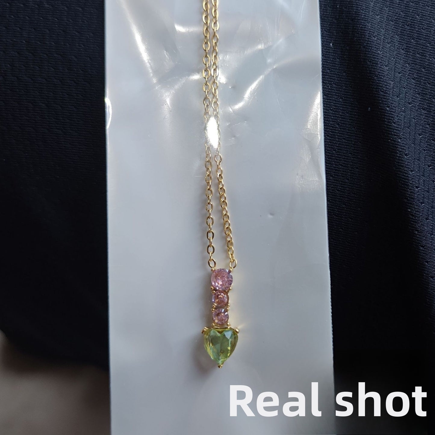 Water Droplets Pendant Necklace In Titanium Steel With Zircon Inlay, PVD Coated Chain For Women