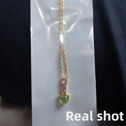 Water Droplets Pendant Necklace In Titanium Steel With Zircon Inlay, PVD Coated Chain For Women