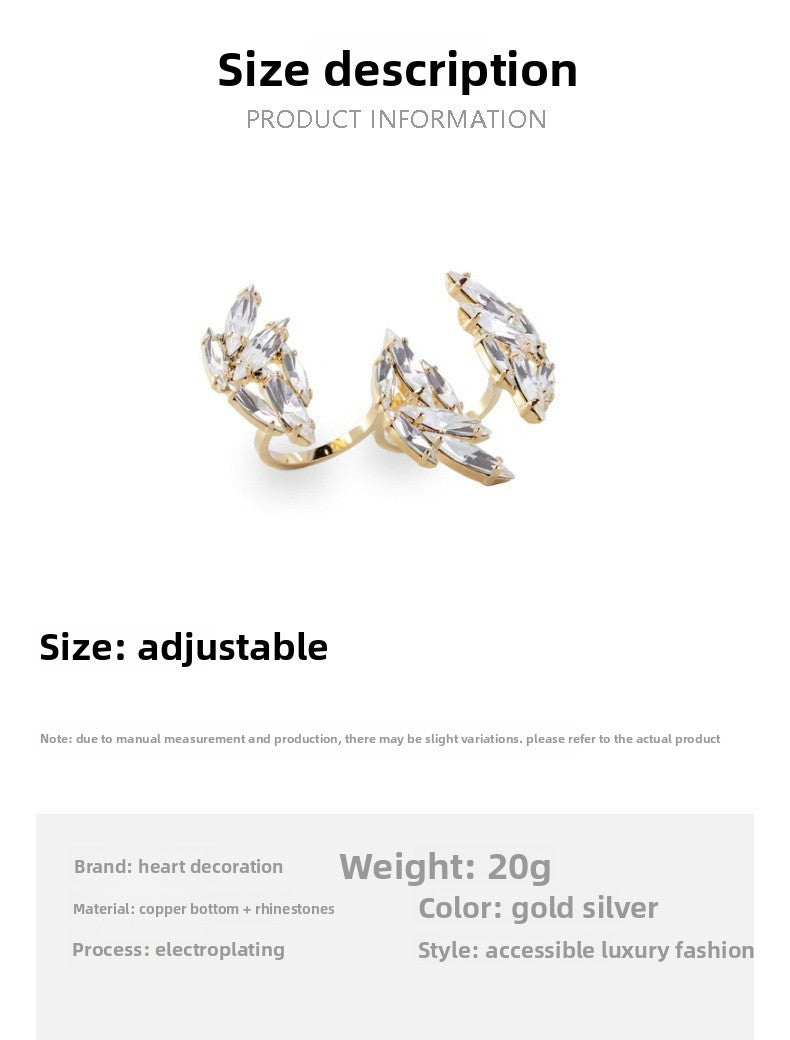 For Women Silver Leaf Open Rings In Copper Alloy With Rhinestones Featuring Electroplated Finish