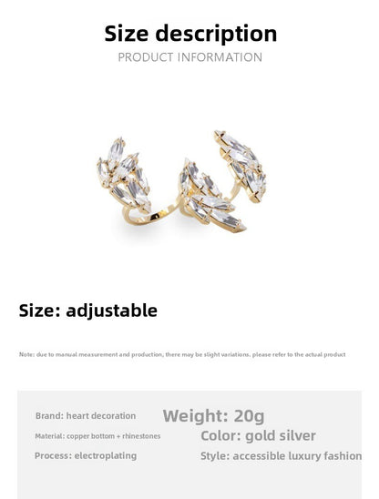 For Women Silver Leaf Open Rings In Copper Alloy With Rhinestones Featuring Electroplated Finish