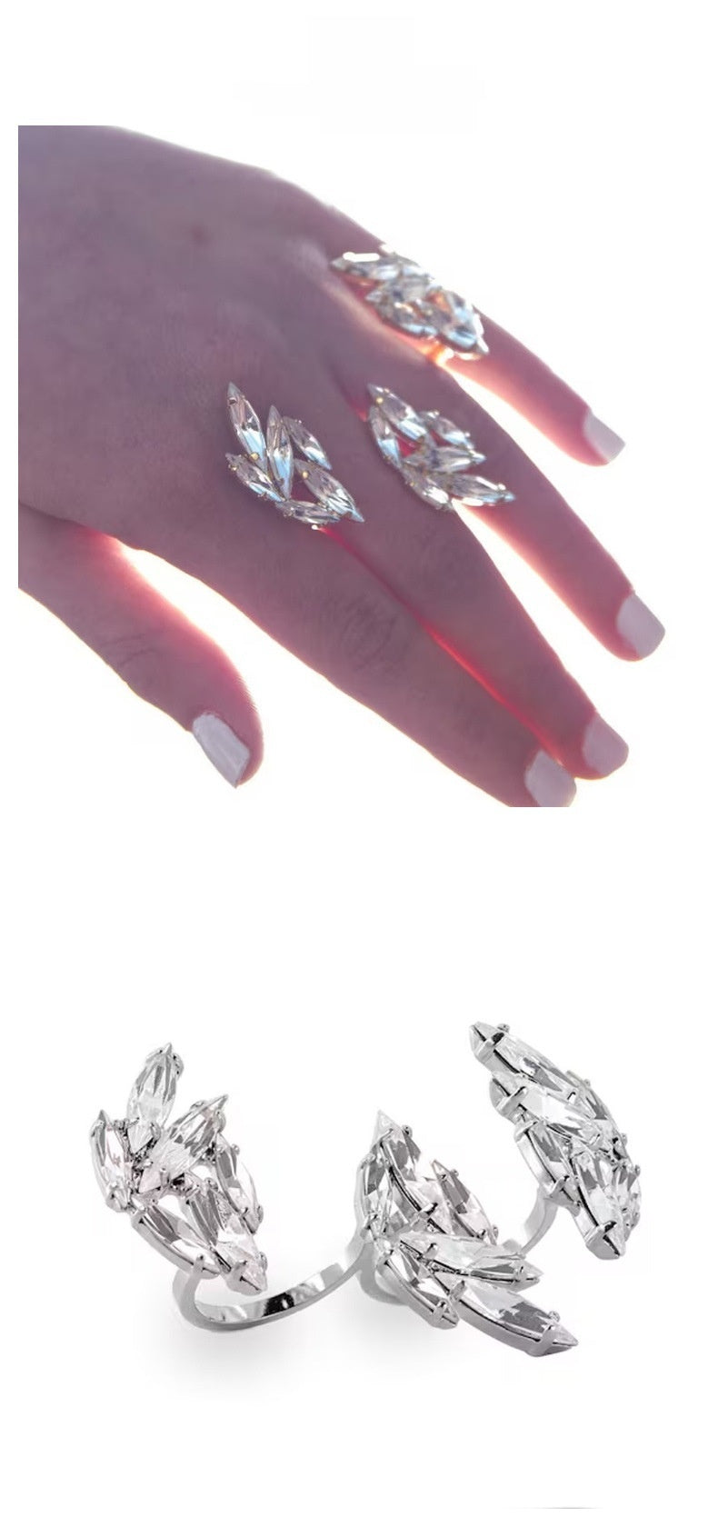 For Women Silver Leaf Open Rings In Copper Alloy With Rhinestones Featuring Electroplated Finish