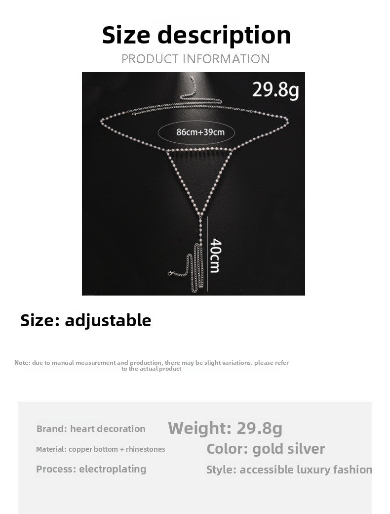Trillion-cut Silver Body Chain For Unisex Featuring Rhinestones And White Crystal With Electroplated Finish