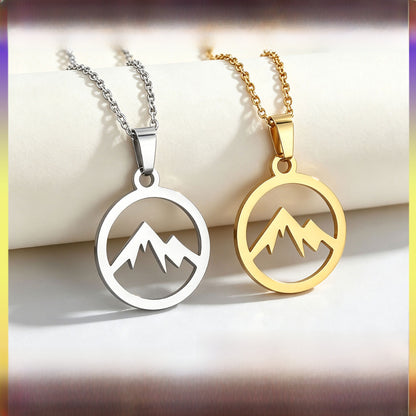 Unisex Mountain Necklace With Electroplated 304 Stainless Steel Pendant On Steel Color Cable Chain