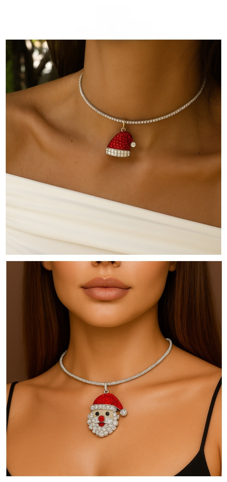 Santa Claus Choker Necklace For Women In Alloy With Rhinestones, Perfect Christmas Jewelry Accessory