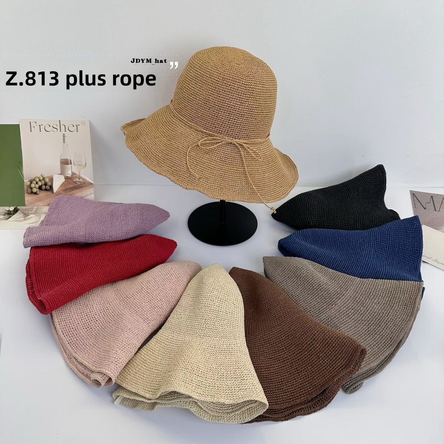 Solid Color Wide Brim Bucket Hat For Women In Straw Material With Braid Craft, Featuring UV Protection For Commute