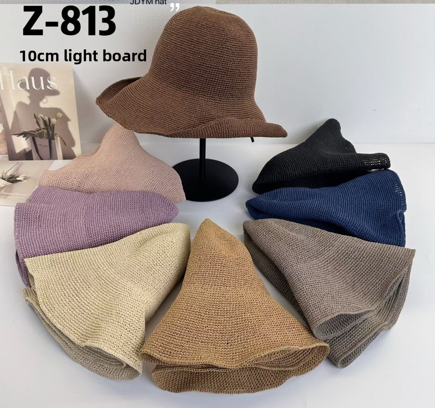 Solid Color Wide Brim Bucket Hat For Women In Straw Material With Braid Craft, Featuring UV Protection For Commute