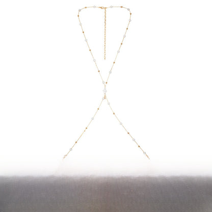 Women’s Silver Alloy Body Chain Featuring White Crystal Inlay And Cross Pattern With Electroplated Finish