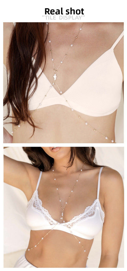 Women’s Silver Alloy Body Chain Featuring White Crystal Inlay And Cross Pattern With Electroplated Finish