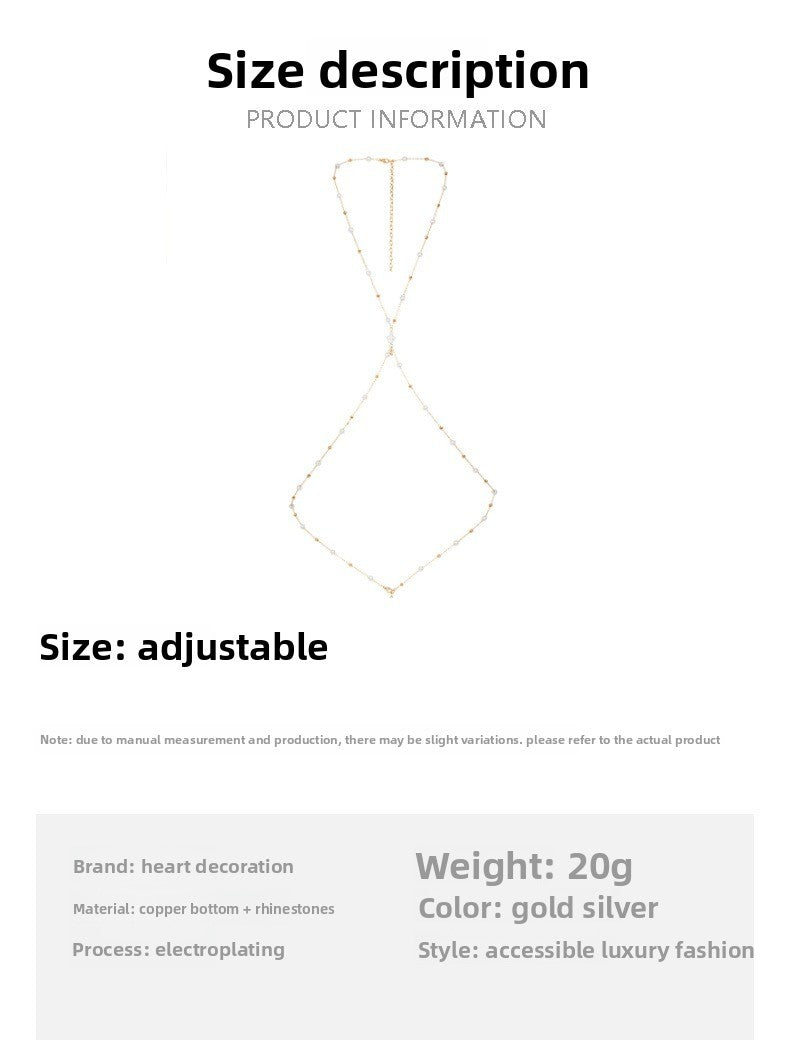 Women’s Silver Alloy Body Chain Featuring White Crystal Inlay And Cross Pattern With Electroplated Finish