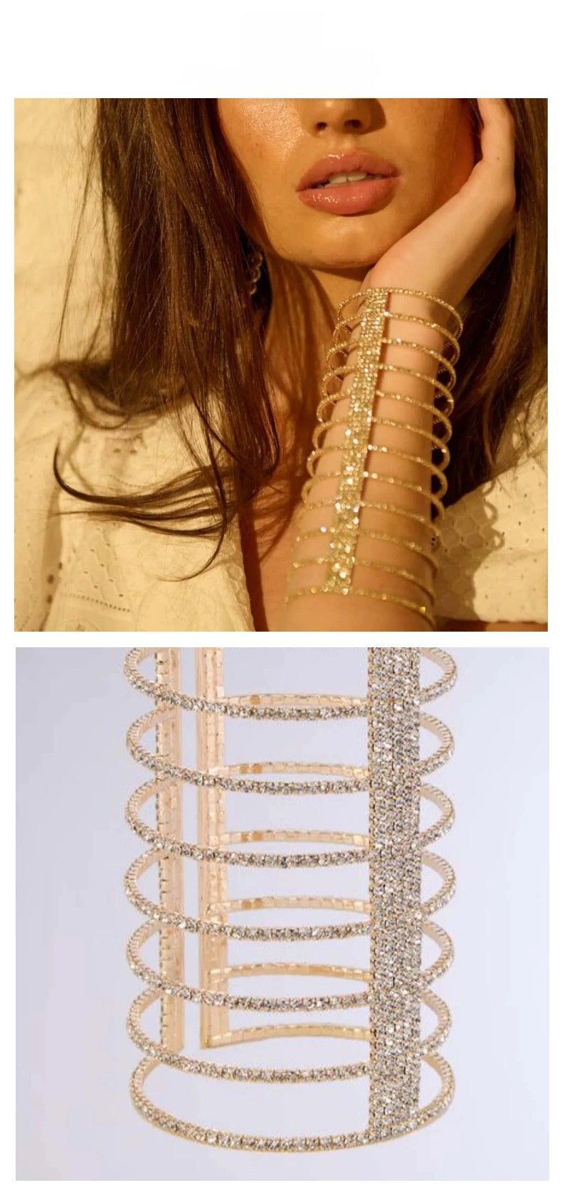 Exaggerated Geometric Silver Alloy Bangle For Women With Rhinestone Inlay
