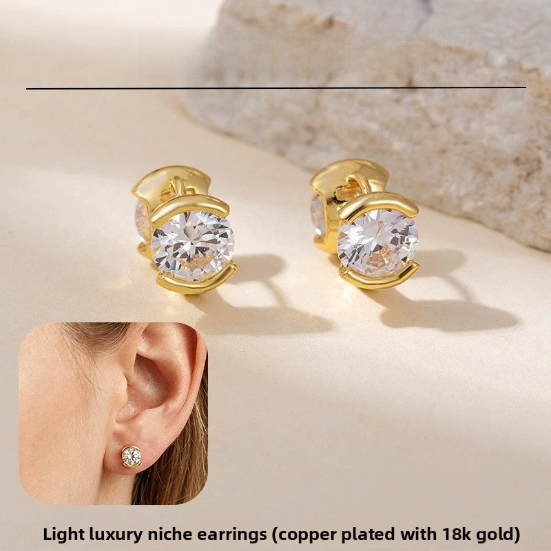 For Women Irregular Gold Stud Earrings Featuring Copper Ear Pins And Zircon Inlay