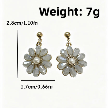 Petal Stud Earrings For Unisex Featuring Light Blue Crystal Inlay And Zinc Alloy With Copper Ear Pins