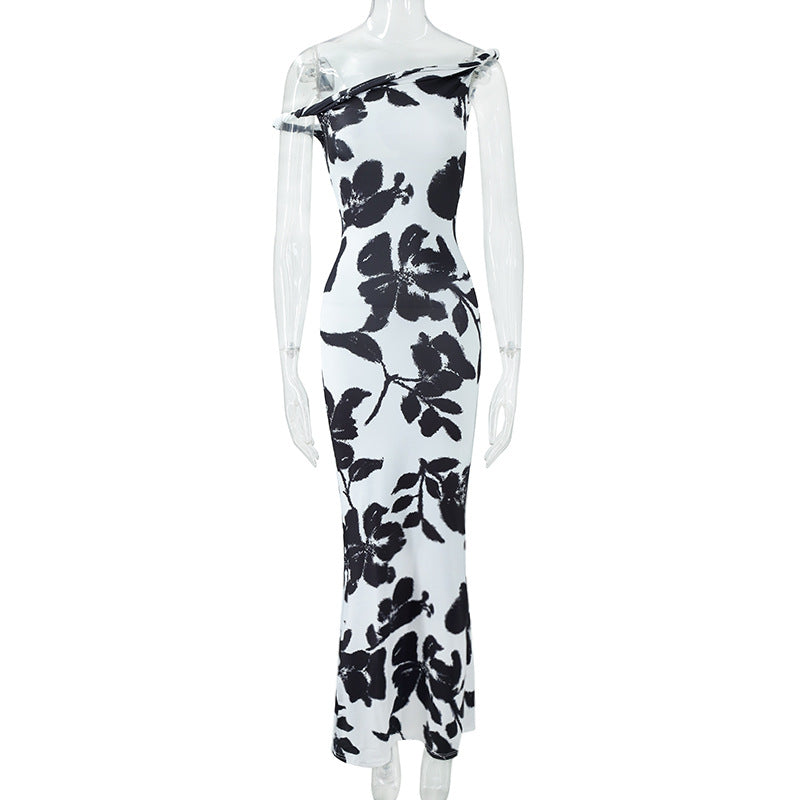 Sexy Sleeveless Abstract Bodycon Dress With Boat Neck In Polyester For Casual Occasion