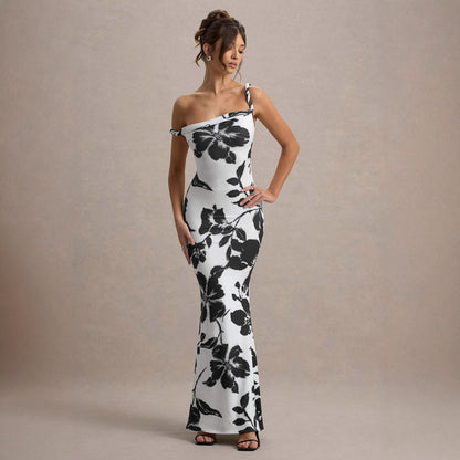 Sexy Sleeveless Abstract Bodycon Dress With Boat Neck In Polyester For Casual Occasion