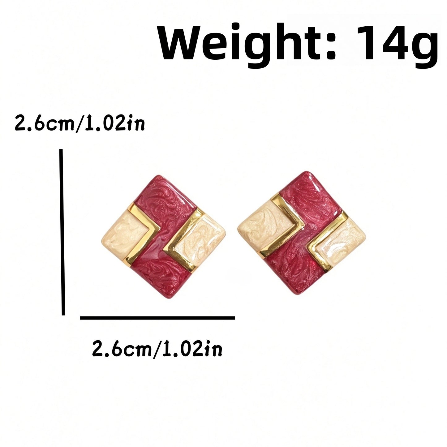 Square Enamel Stud Earrings For Unisex Featuring Zinc Alloy With 925 Sterling Silver Ear Pins In Silver
