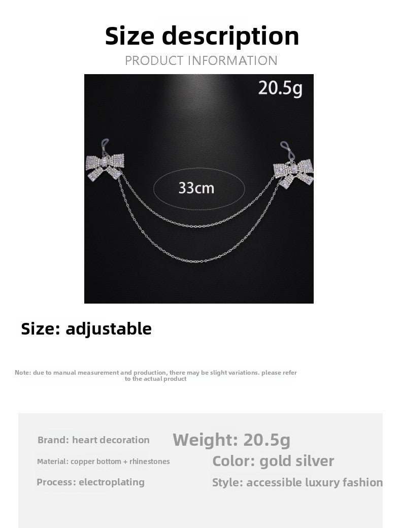 Silver Alloy Body Chain For Women Featuring White Crystal Inlay And Elegant Bow Tie Pattern