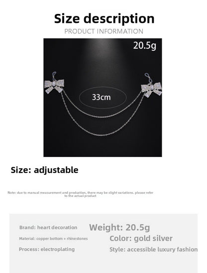 Silver Alloy Body Chain For Women Featuring White Crystal Inlay And Elegant Bow Tie Pattern
