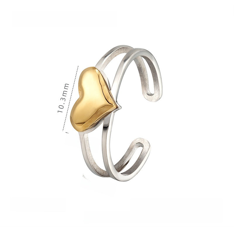 Heart Shape Open Ring For Women In Simple Style, Waterproof Non Tarnish Titanium Steel With Electroplated Gold Plating