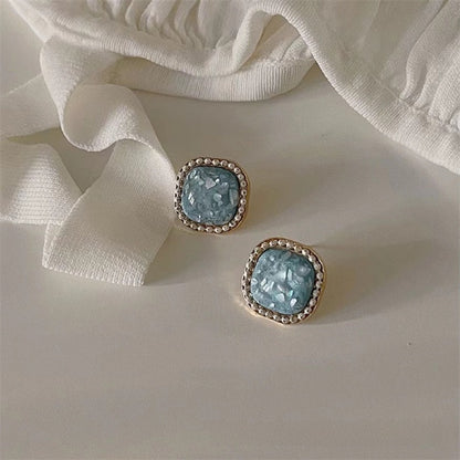 Square Blue Alloy Earrings For Unisex Featuring Baroque Style And Gem Inlay, Perfect Stud Earrings