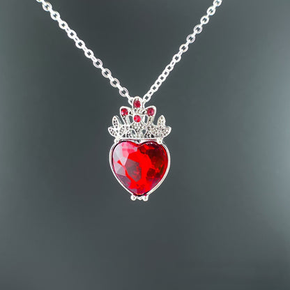 Vintage Style Crown Pendant Necklace In Red With Alloy Chain And Electroplated Finish Featuring Gem Inlay