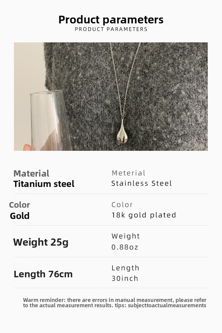 Water Droplets Sweater Chain Necklace For Women In Gold Featuring Titanium Steel Pendant And Cable Chain