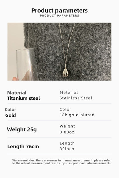 Water Droplets Sweater Chain Necklace For Women In Gold Featuring Titanium Steel Pendant And Cable Chain