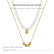 Gold Bead Double Layer Shell Bead Necklace