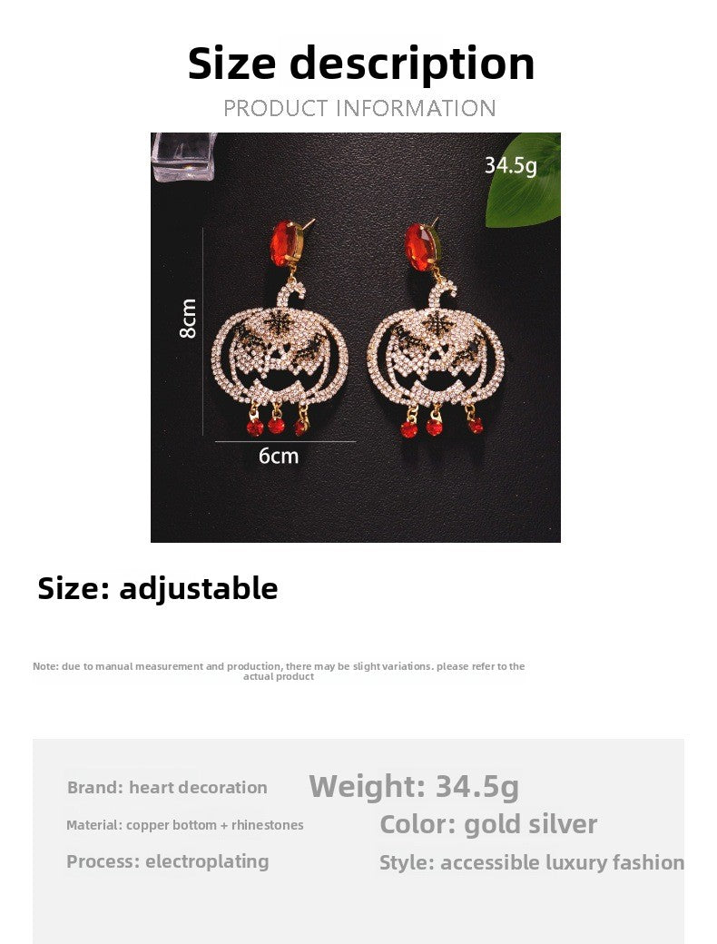 Pumpkin Silver Earrings For Women In Copper Alloy With Rhinestones, Electroplated Finish And 925 Sterling Silver Posts