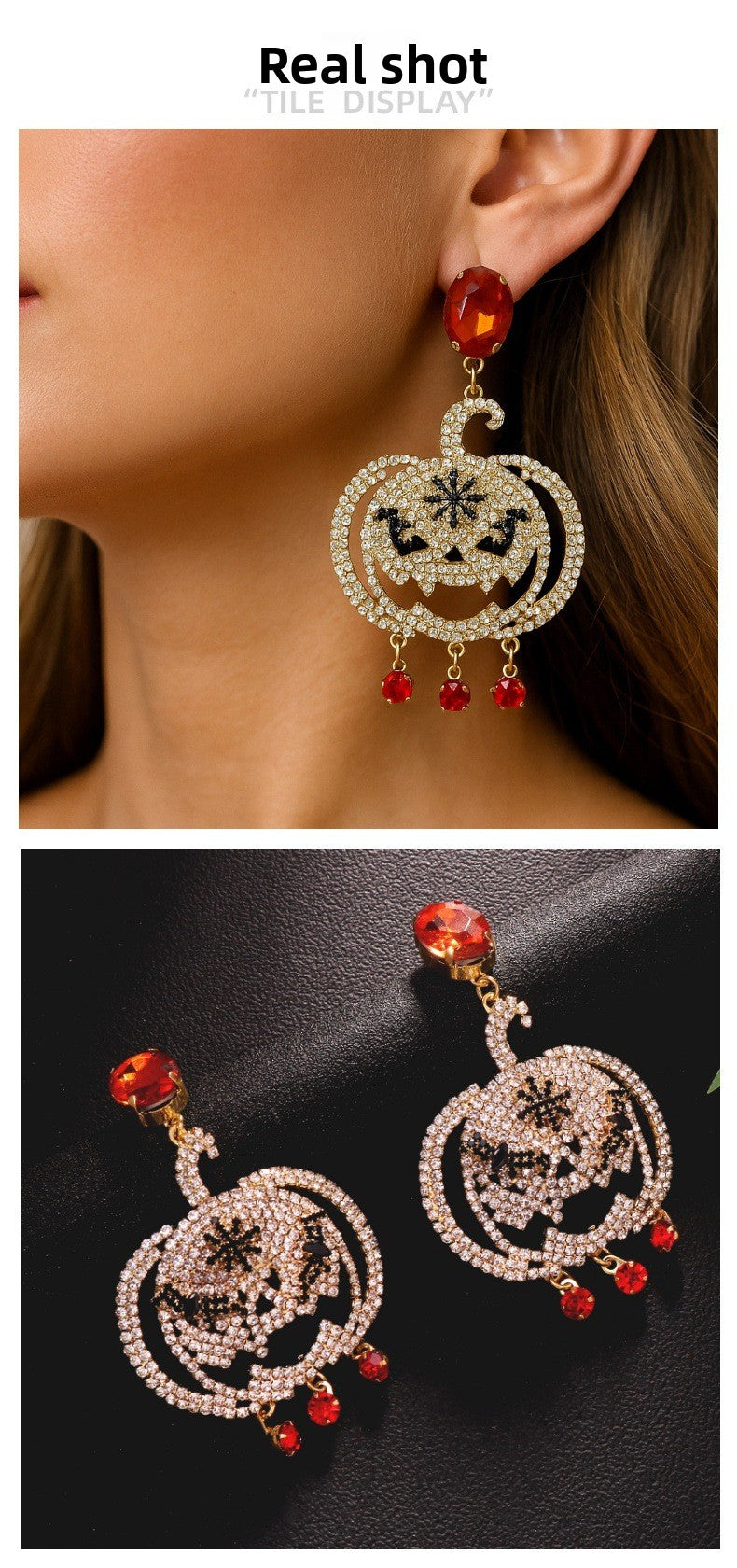 Pumpkin Silver Earrings For Women In Copper Alloy With Rhinestones, Electroplated Finish And 925 Sterling Silver Posts