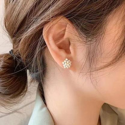 Retro Geometric Silver Alloy Stud Earrings For Women With Clip-On Ear Caps