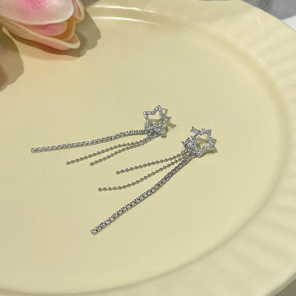 Tassel Clip Earrings For Women Featuring Electroplated Alloy With 925 Sterling Silver Studs